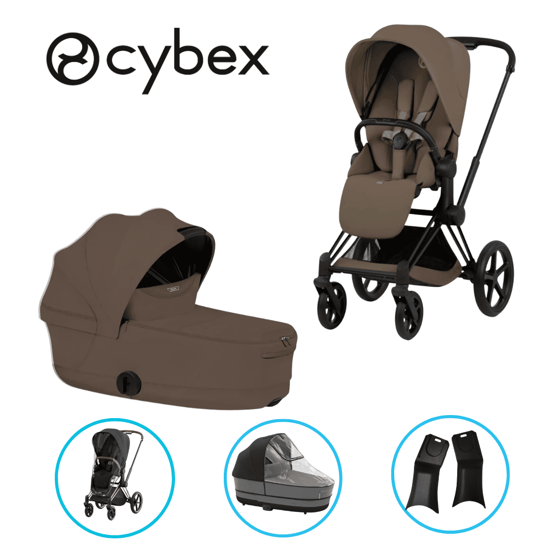 Cybex Priam Komfort 7in1 Kombikinderwagen-Set Matt Black / Coconut Brown