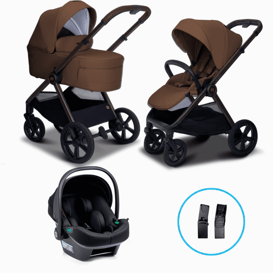 Moon STYLO 6in1 Kombikinderwagen-Set Cognac inkl. Babyschale LOLA,Wickelrucksack, Regenverdeck und Adaptern