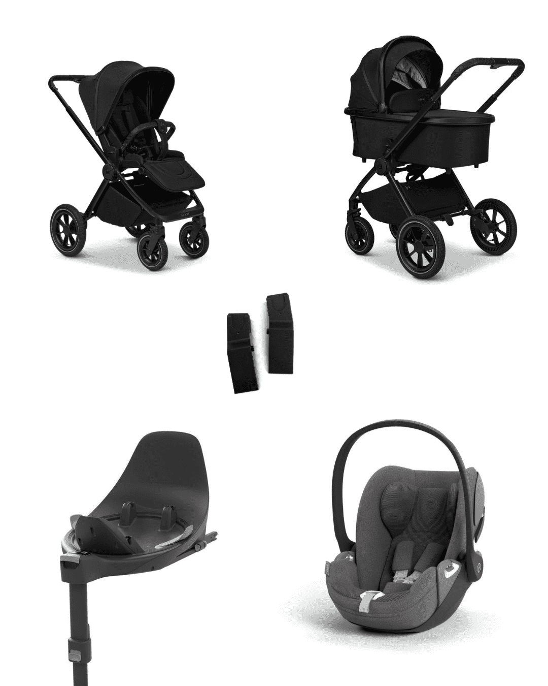 Moon GIO+ 2025 4in1 Set inkl. Cybex Cloud T plus i-Size Babyschale, Cybex Base T und Moon Adapter für GIO+ 2025 Onxy/Mirage Grey