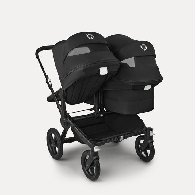 Bugaboo Donkey5 Duo Geschwisterwagen Schwarz/Mitternachtsschwarz inkl. CYBEX Cloud T i-Size Sepia Black, Bugaboo Adapter & CYBEX Sommerbezug 