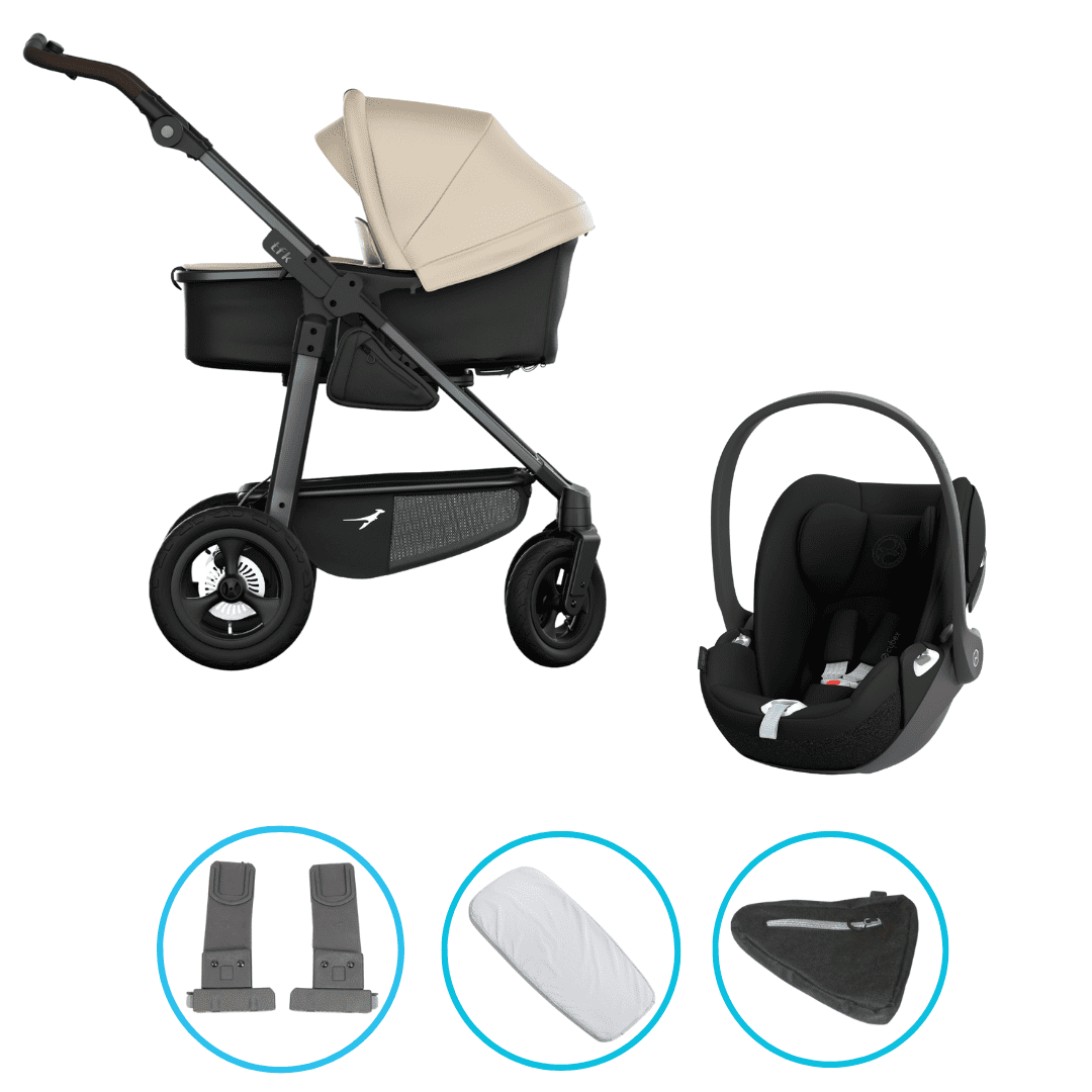 TFK Mono 4 3in1 Kinderwagen Set Sand mit CYBEX Cloud T i-Size Sepia Black & TFK Mono Adapter