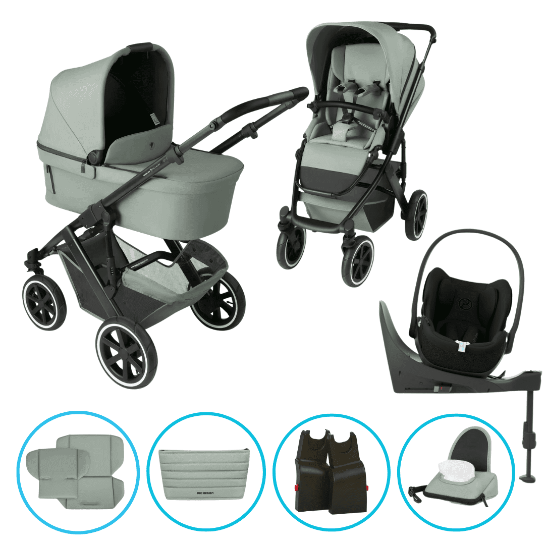 ABC Design Salsa 5 Air 4in1 Kinderwagen Set Pine inkl. Cybex Cloud T i-Size Sepia Black, Cybex Base T, ABC Design Adapter & gratis Zubehör