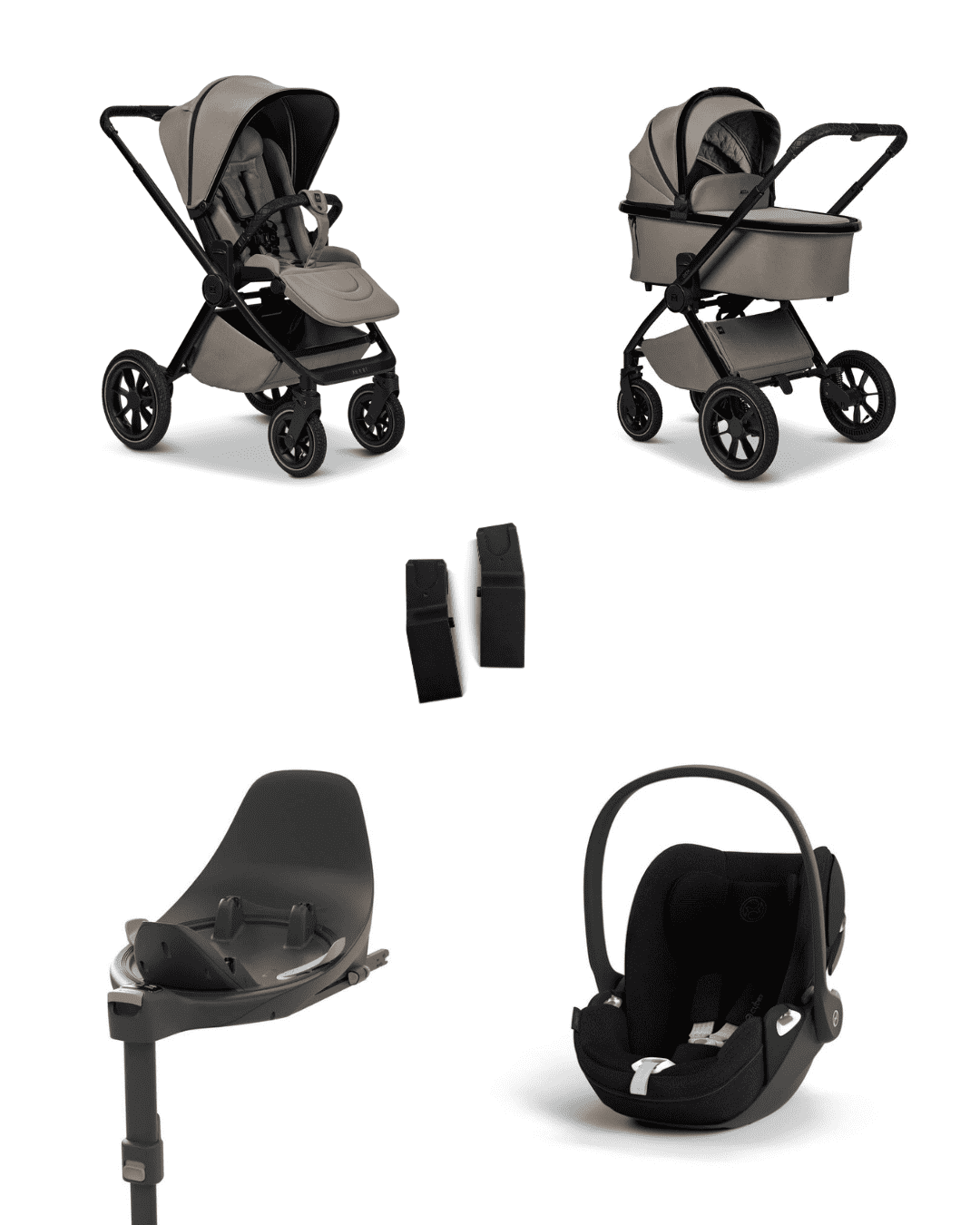 Moon GIO+ 2025 4in1 Set inkl. Cybex Cloud T plus i-Size Babyschale, Cybex Base T und Moon Adapter für GIO+ 2025 Mud/Sepia Black