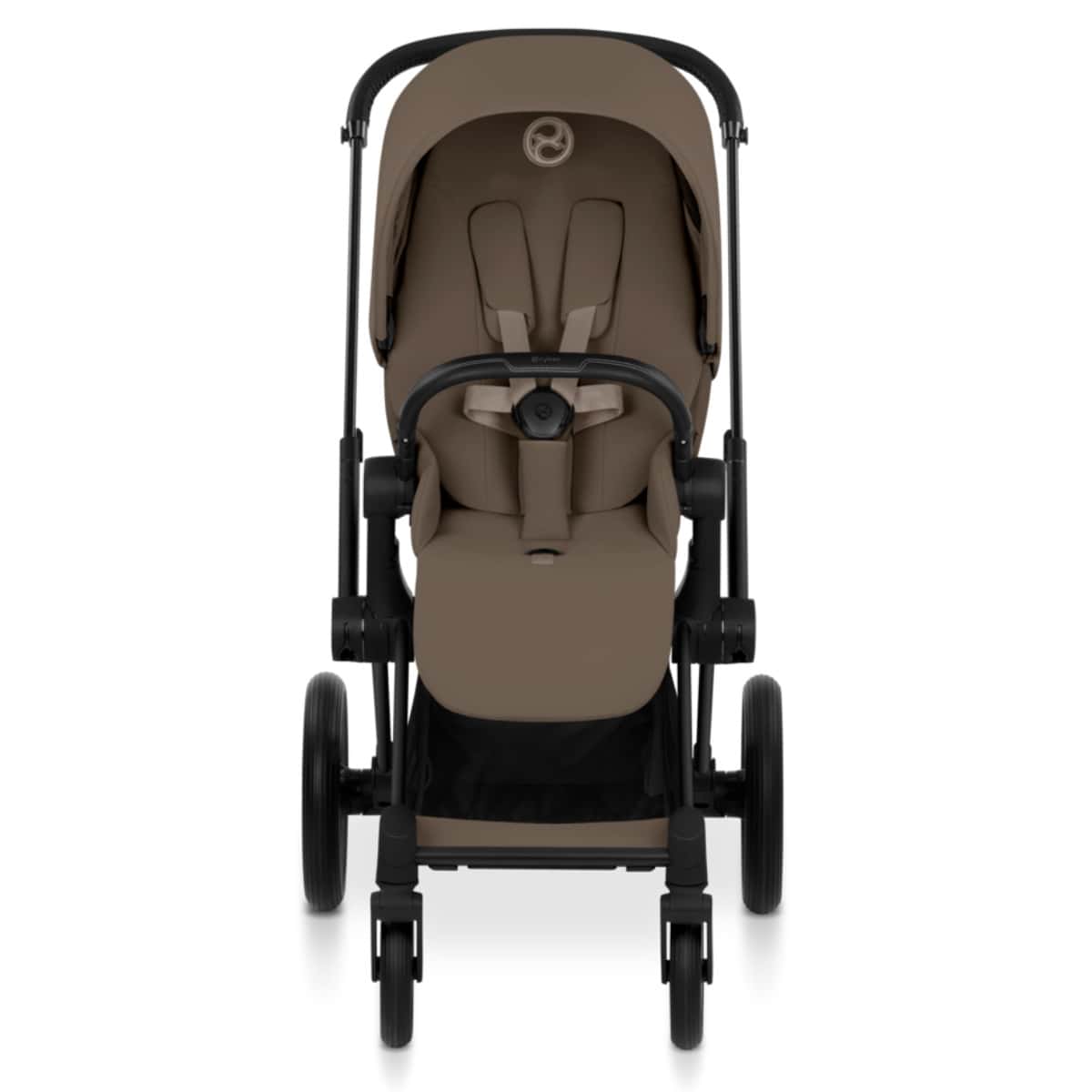 Cybex Priam Komfort Kinderwagen Set 4in1 Matt Black / Coconut Brown inkl. Cloud T Plus Coconut Brown und Base T