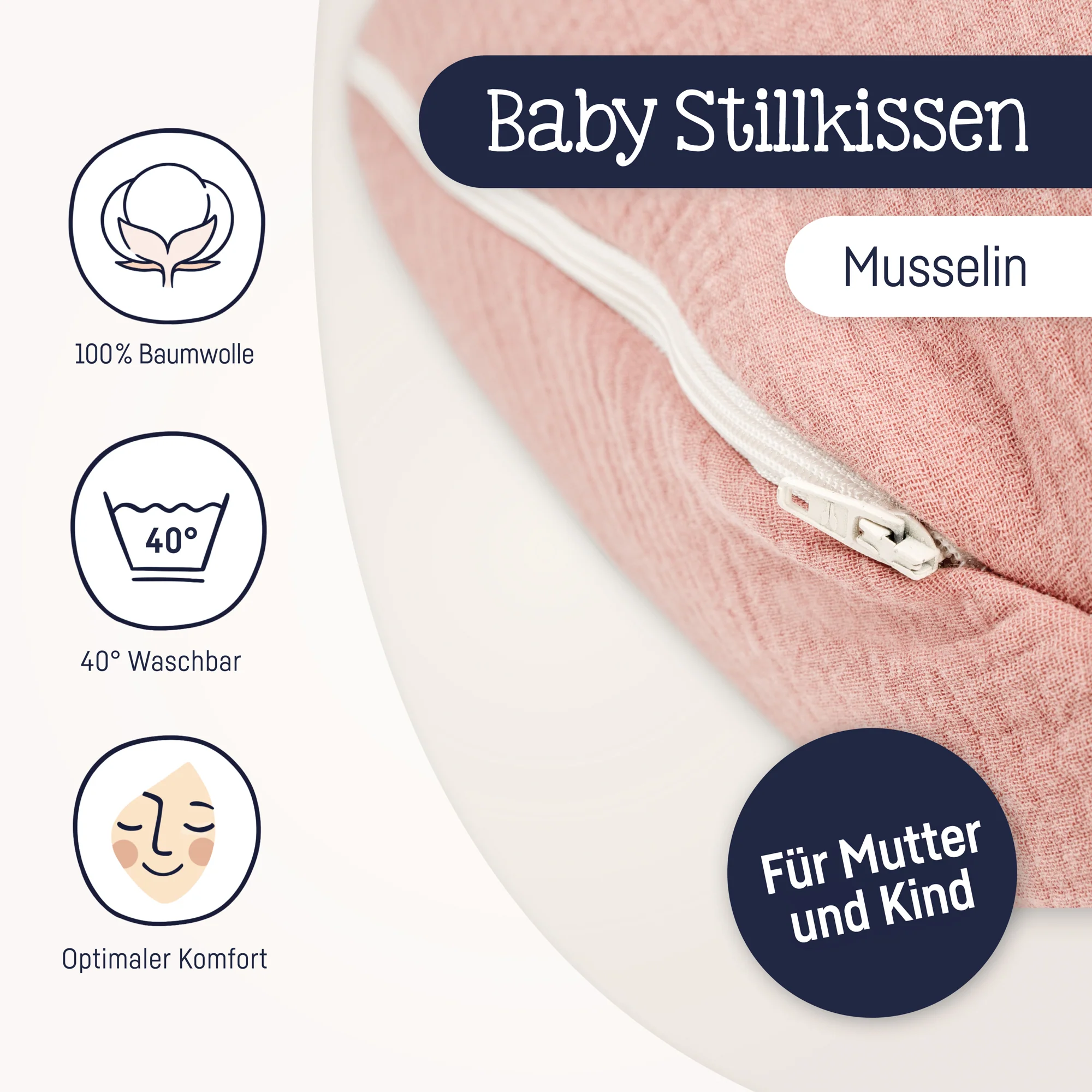 Zöllner personalisiertes Stillkissen Musselin Dusty RoseSchrift 2
