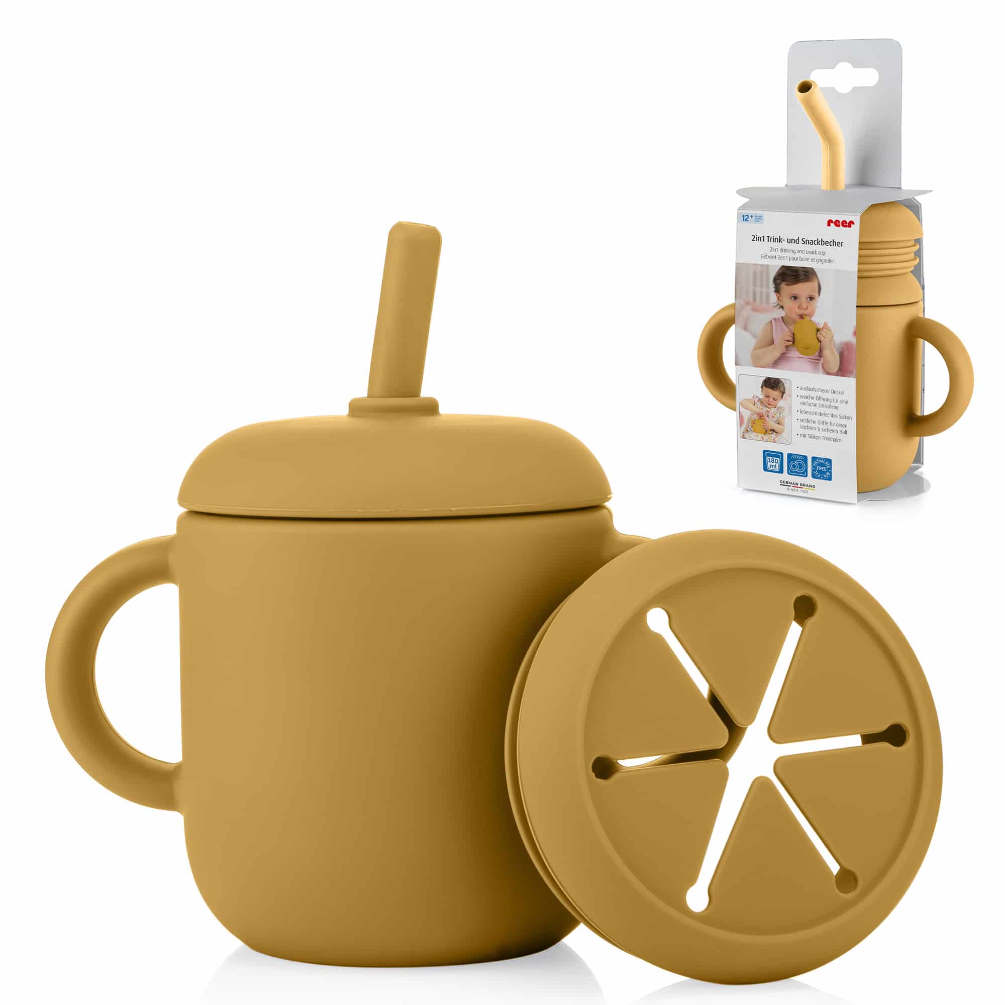 gelbe silikon trinkbecher mit trinkhalm  mit snack becheraufsatz gelbe silikon trinkbecher mit trinkhalm  mit snack becheraufsatz