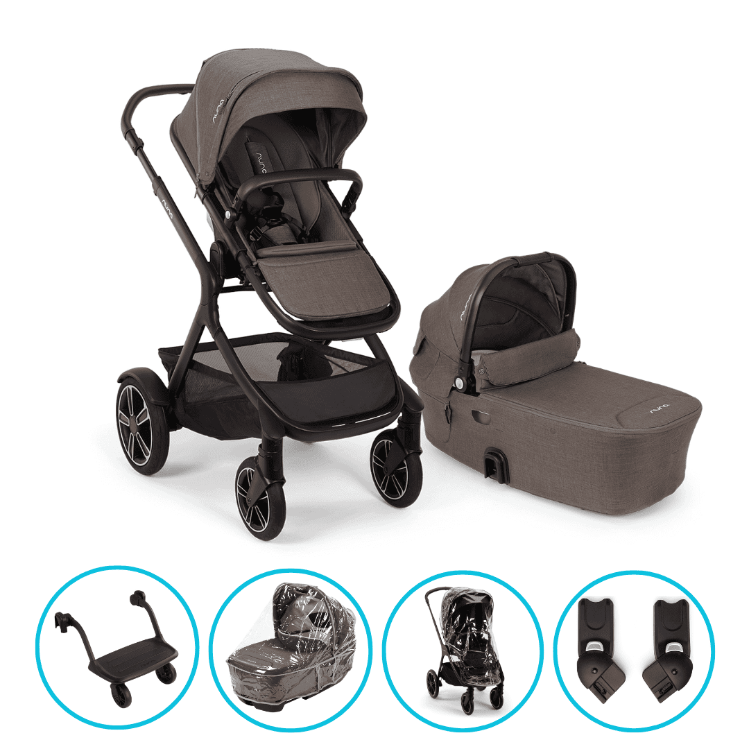 Nuna DEMI Next 4in1 Kinderwagen Set Chestnut inkl. Pipa Next Chestnut, Base Next und Riderboard