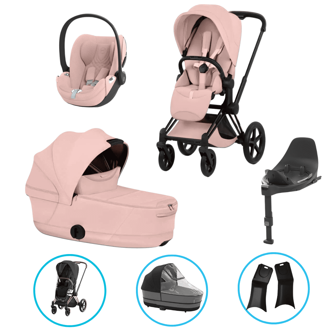  Cybex Priam Style Kinderwagen Set 7in1 Matt Black / Peach Pink inkl. Cloud T Plus Peach Pink und Base T