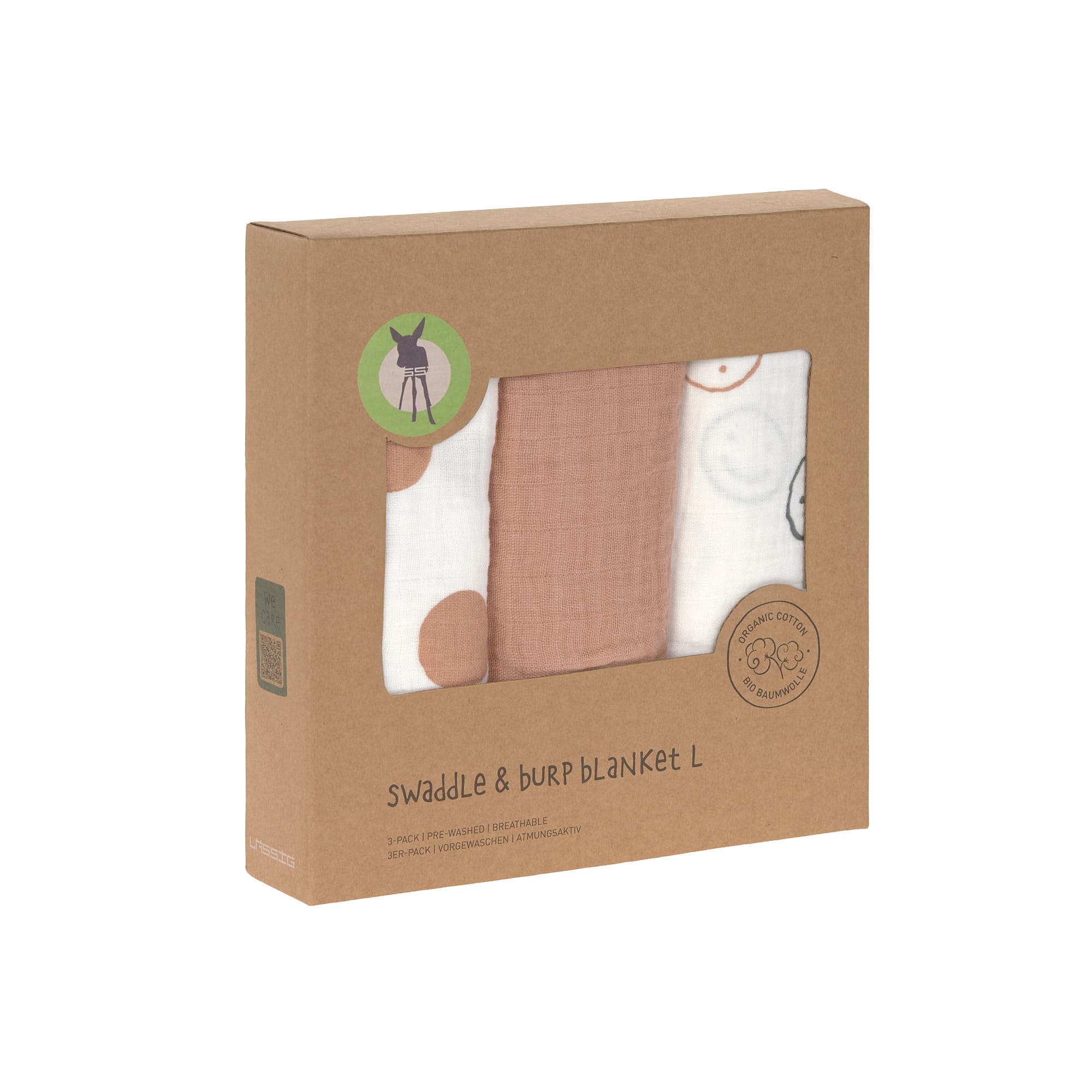Lässig - Mulltücher 3er Set 85 x 85 cm Tiny Smile, Beige Lässig - Mulltücher 3er Set 85 x 85 cm Tiny Smile, Beige