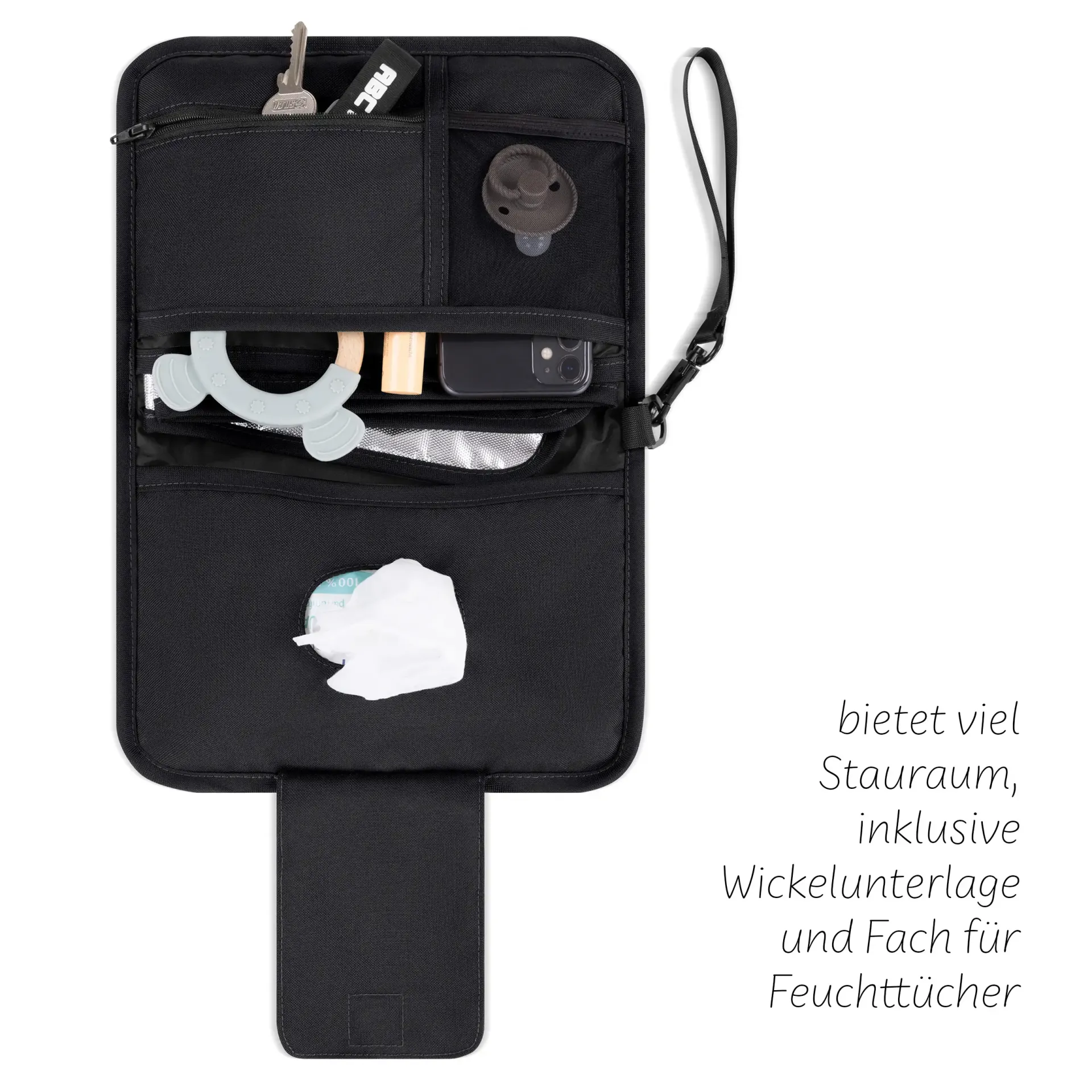 schwarzer  wickelorganizer mit feuchtetücherfach schwarzer  wickelorganizer mit feuchtetücherfach