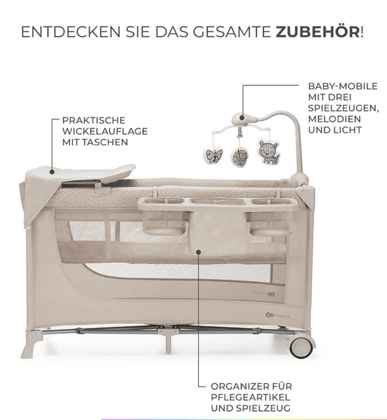 Kinderkraft 3in1 Reisebett JOY 2 beige mit Accessoirs Kinderkraft 3in1 Reisebett JOY 2 beige mit Accessoirs