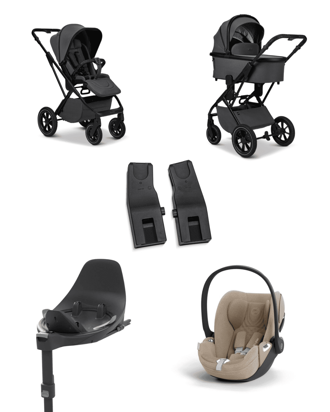 Moon PIU 2025 4in1 Set inkl. Cybex Cloud T plus i-Size mit Base T und Moon PIU Adapter Anthra/Cozy Beige