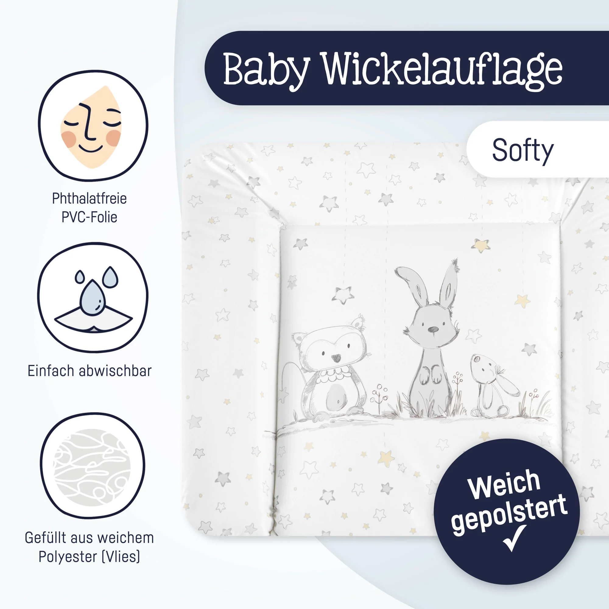 Zöllner Wickelauflage Softy 75/75cm Häschen und Eule Zöllner Wickelauflage Softy 75/75cm Häschen und Eule