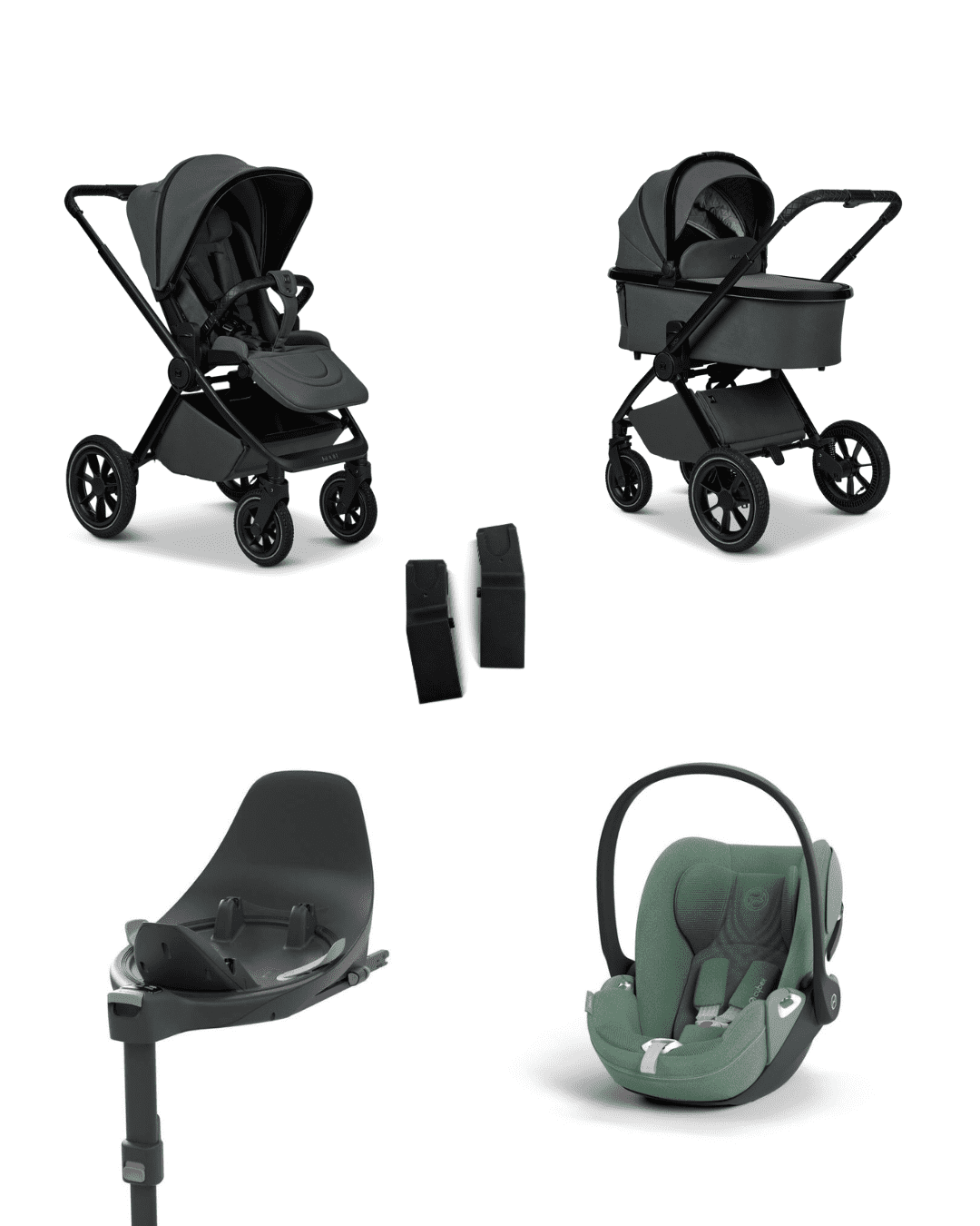 Moon GIO+ 2025 4in1 Set inkl. Cybex Cloud T plus i-Size Babyschale, Cybex Base T und Moon Adapter für GIO+ 2025 Anthra/Leaf Green