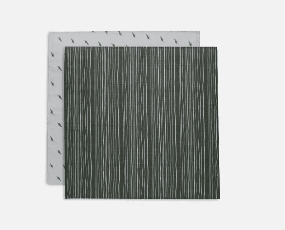 Jollein Spucktuch 70x70 2er-Pack - Stripe Olive - leaf green