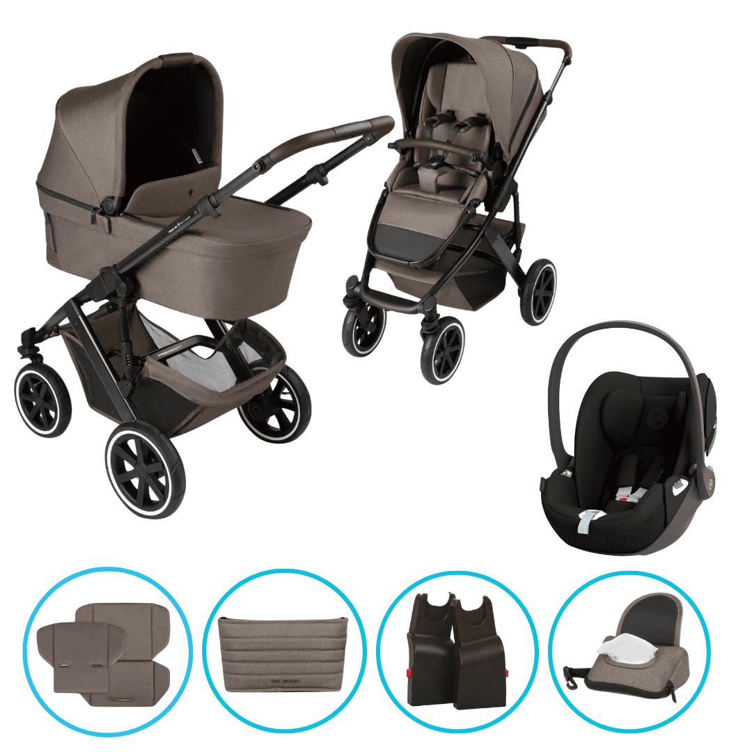 ABC Design Salsa 5 Air 3in1 Kinderwagen Set Nature inkl. Cybex Cloud T i-Size Sepia Black, ABC Design Adapter & gratis Zubehör