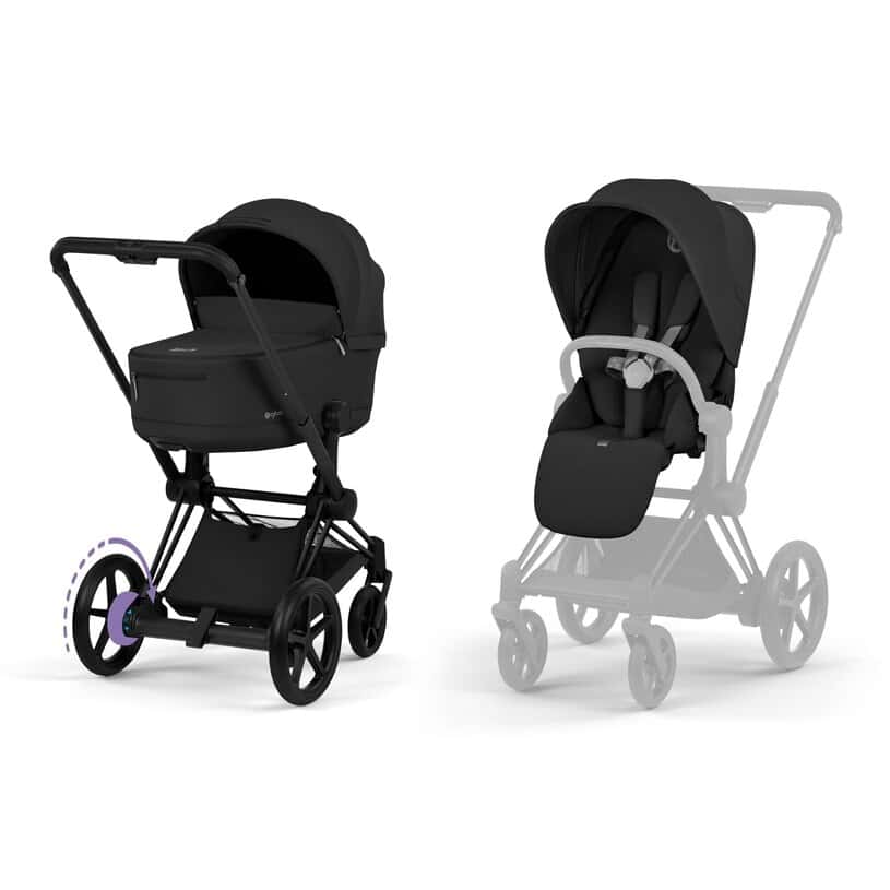 Cybex e-Priam Komfort Kinderwagen Set 4in1 Matt Black / Sepia Black inkl. Cloud T Plus Sepia Black und Base T