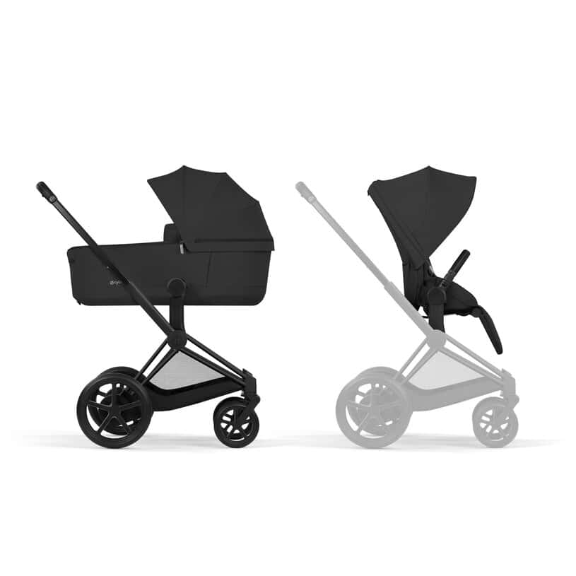 Cybex e-Priam Komfort Kinderwagen Set 4in1 Matt Black / Sepia Black inkl. Cloud T Plus Sepia Black und Base T