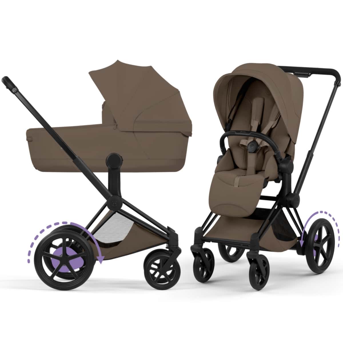 Cybex e-Priam Komfort Kinderwagen Set 4in1 Matt Black/ Coconut Brown inkl. Cloud T Plus Coconut Brown und Base T