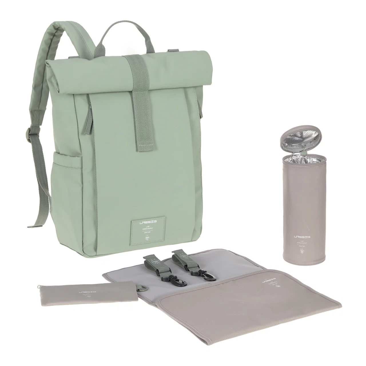 Lässig Wickelrucksack - Rolltop Backpack Silbergrün