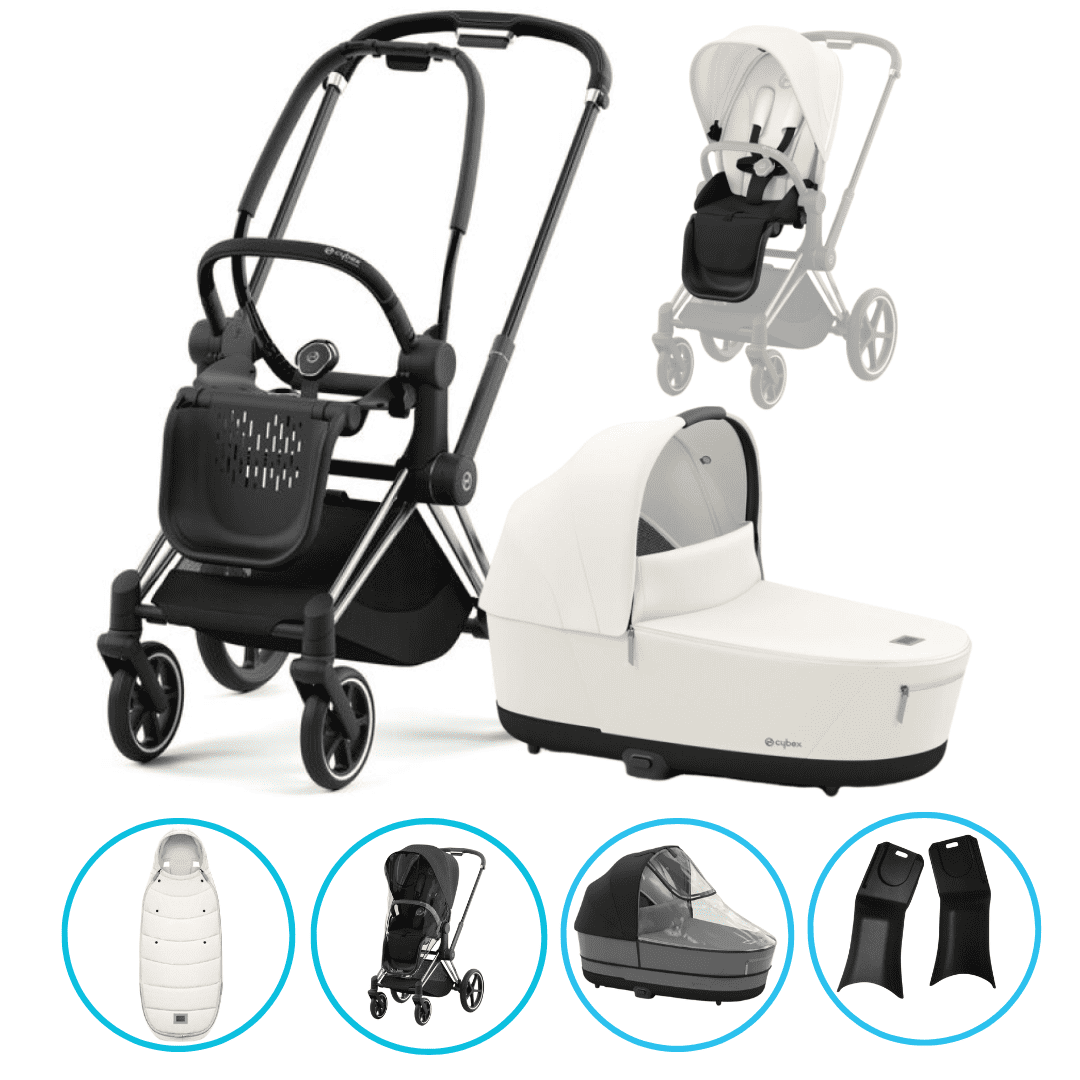 CYBEX PRIAM Kombikinderwagen Chrome Schwarz/Off White inkl. CYBEX Platinum Fußsack Off White CYBEX PRIAM Kombikinderwagen Chrome Schwarz/Off White inkl. CYBEX Platinum Fußsack Off White