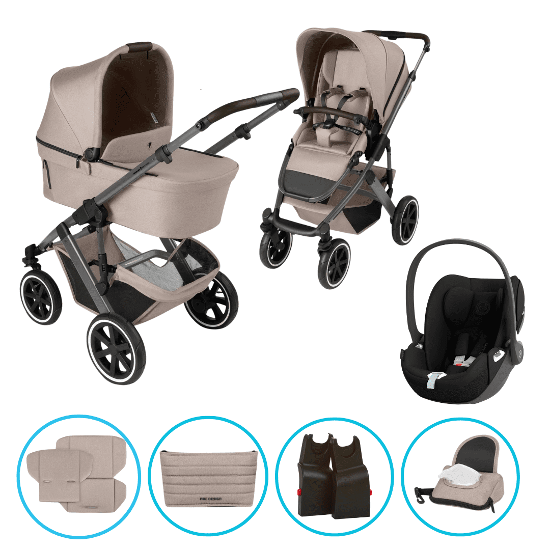 ABC Design Salsa 5 Air 3in1 Kinderwagen Set Camel inkl. Cybex Cloud T i-Size Sepia Black, ABC Design Adapter & gratis Zubehör
