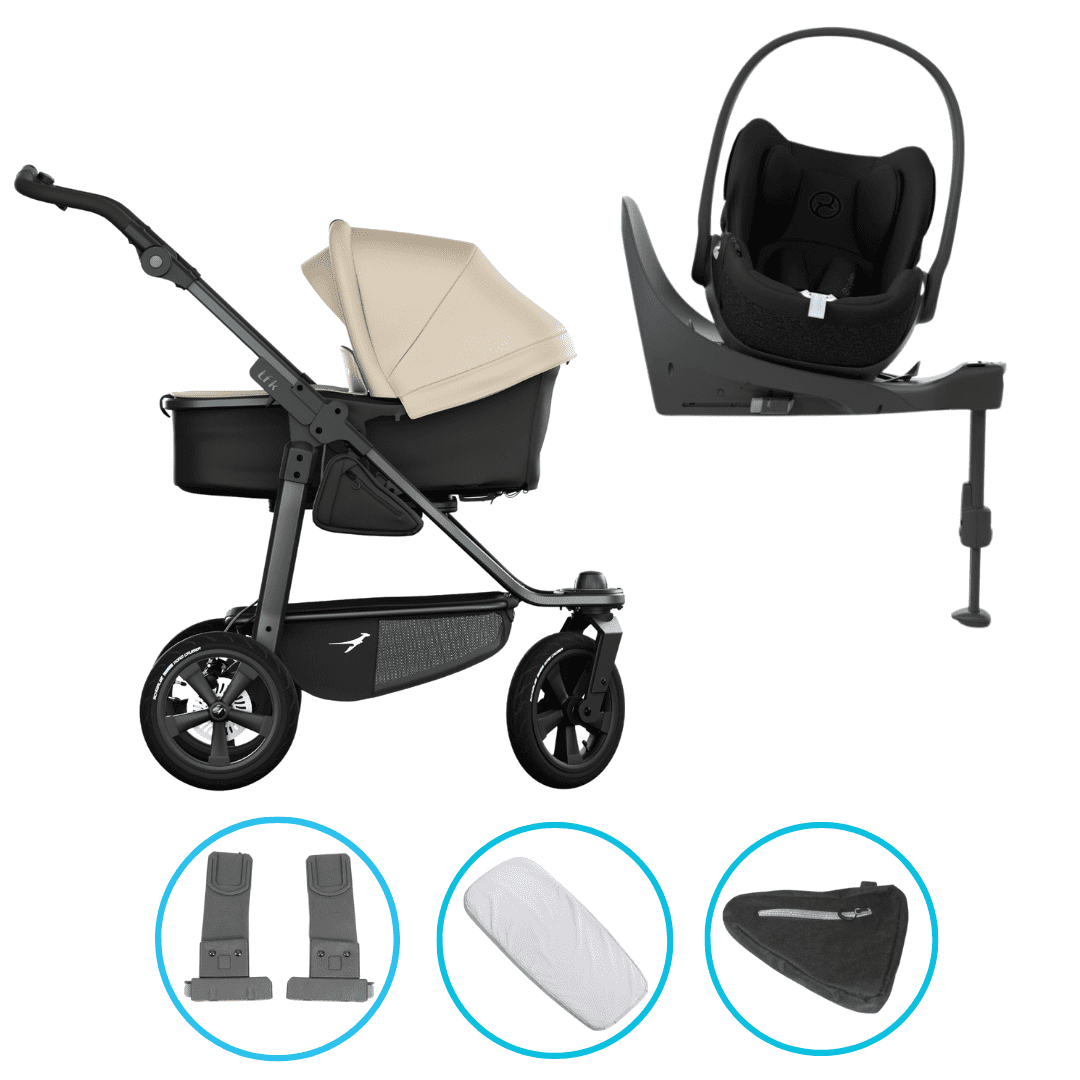 TFK Mono 3 4in1 Kinderwagen Set Sand mit CYBEX Cloud T i-Size Sepia Black, CYBEX Base T & TFK Mono Adapter