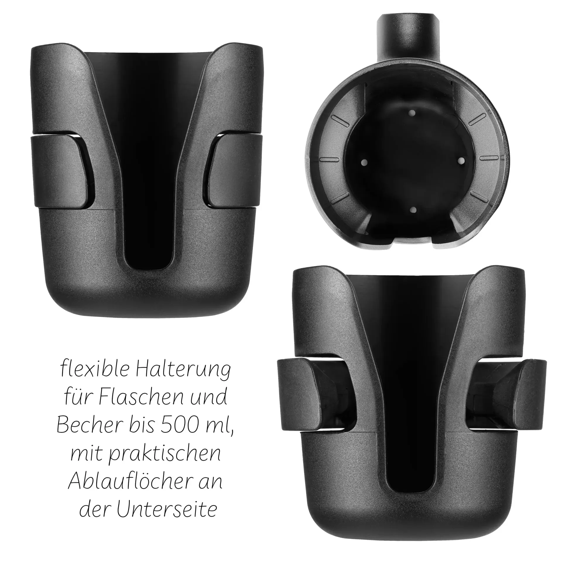 schwarzer getränkehalterung mit ablauflöchern ansicht von vorn und von oben schwarzer getränkehalterung mit ablauflöchern ansicht von vorn und von oben