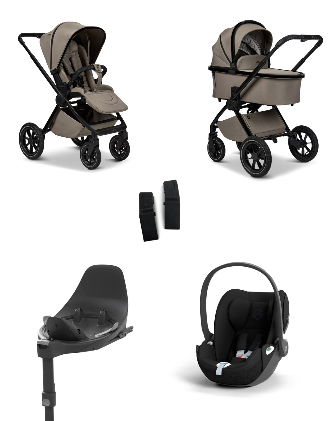 Moon GIO+ 2025 4in1 Set inkl. Cybex Cloud T i-Size Babyschale, Cybex Base T und Moon Adapter für GIO+ 2025 Mud/Sepia Black