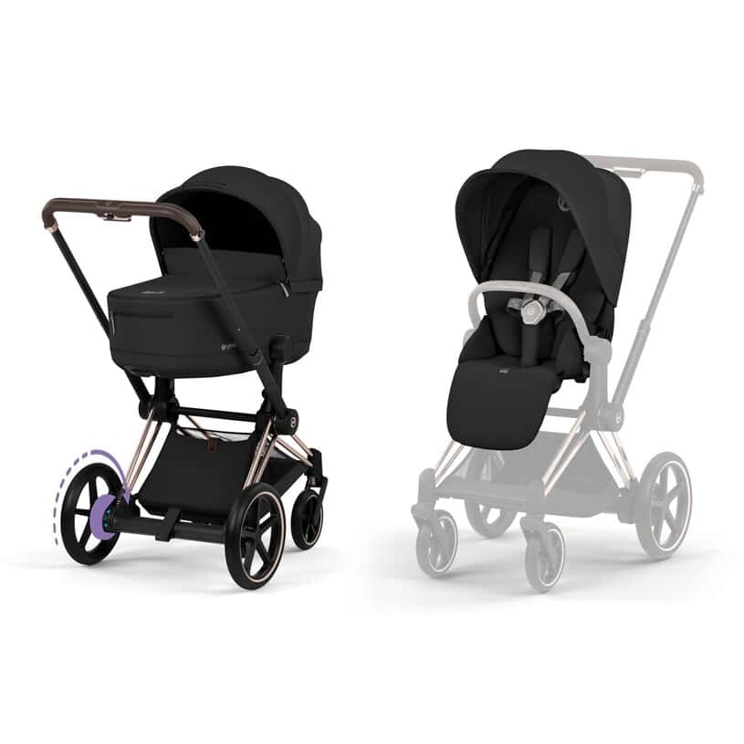 Cybex e-Priam Komfort Kinderwagen Set 4in1 Rosegold / Sepia Black inkl. Cloud T Plus Sepia Black und Base T