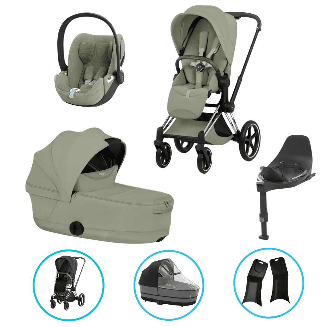  Cybex Priam Style Kinderwagen Set 7in1 Chrome Brown / Sage Green inkl. Cloud T Plus Sage Green und Base T