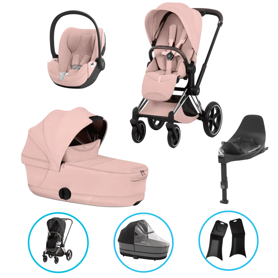  Cybex Priam Style Kinderwagen Set 7in1 Chrome Brown / Peach Pink inkl. Cloud T Plus Peach Pink und Base T