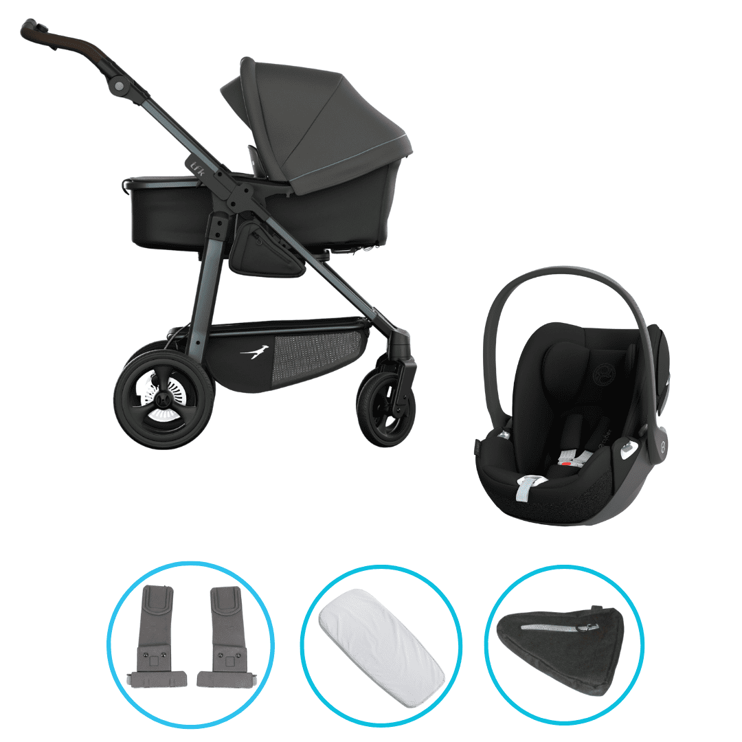 TFK Mono 4 3in1 Kinderwagen Set Anthrazit mit CYBEX Cloud T i-Size Sepia Black & TFK Mono Adapter