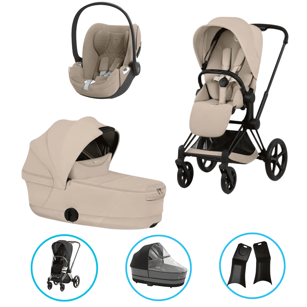  Cybex Priam Style Kinderwagen Set 6in1 Matt Black / Cozy Beige inkl. Cloud T Plus Cozy Beige 