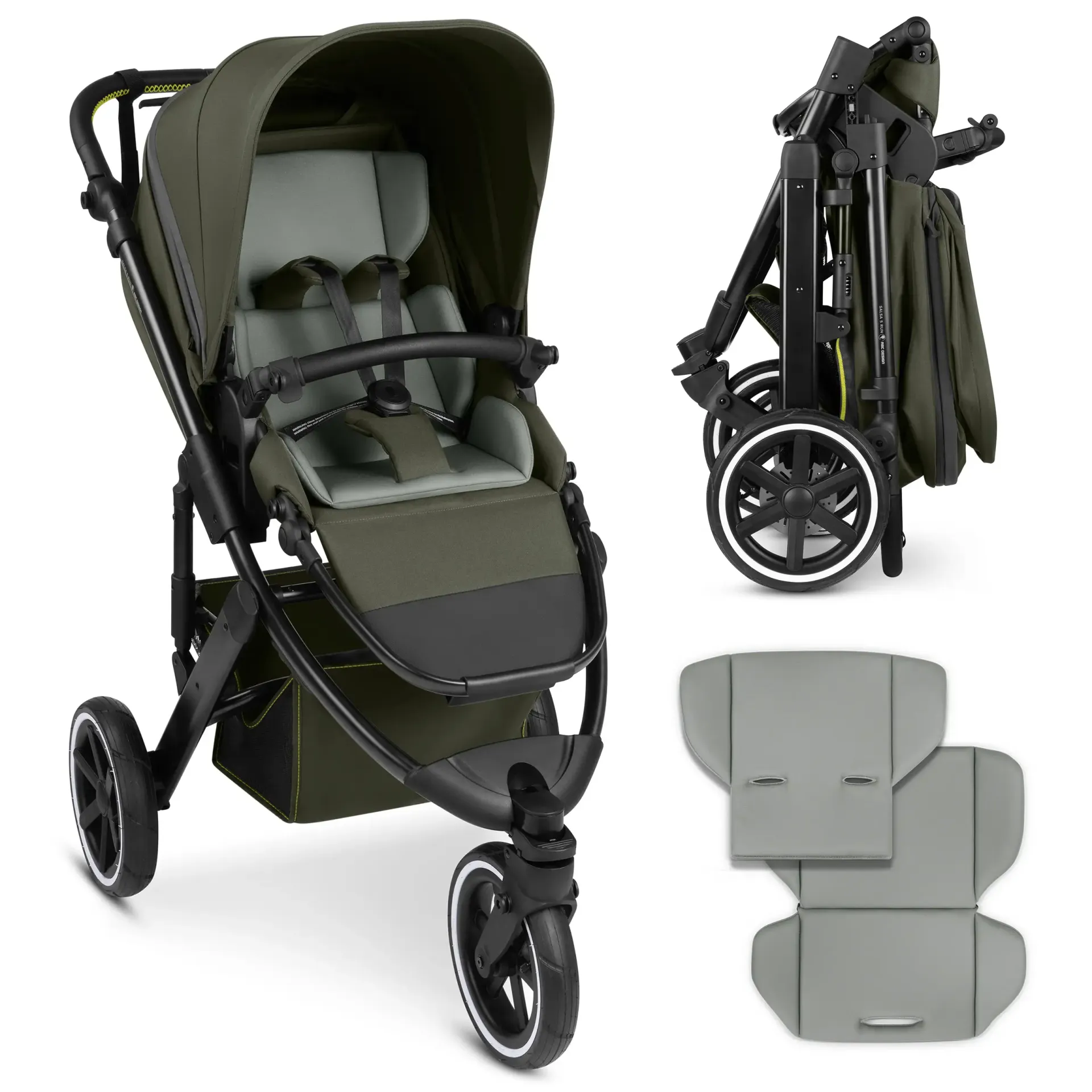 buggy aufgebaut und zusammengeklappt mit sitzpolster in olive grün buggy aufgebaut und zusammengeklappt mit sitzpolster in olive grün