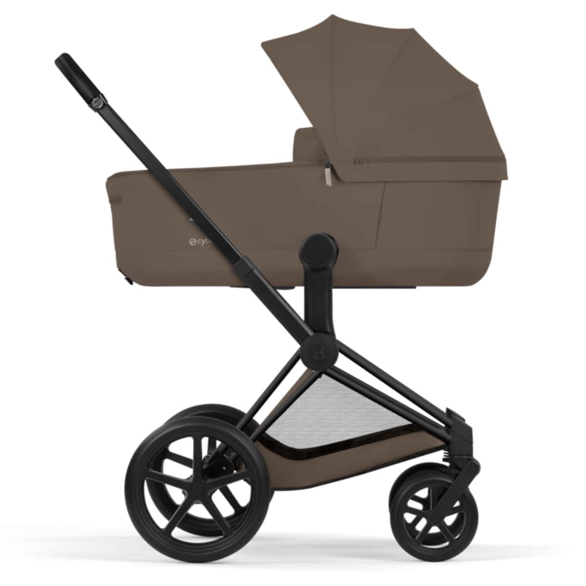 Cybex Priam Komfort Kinderwagen Set 4in1 Matt Black / Coconut Brown inkl. Cloud T Plus Coconut Brown und Base T