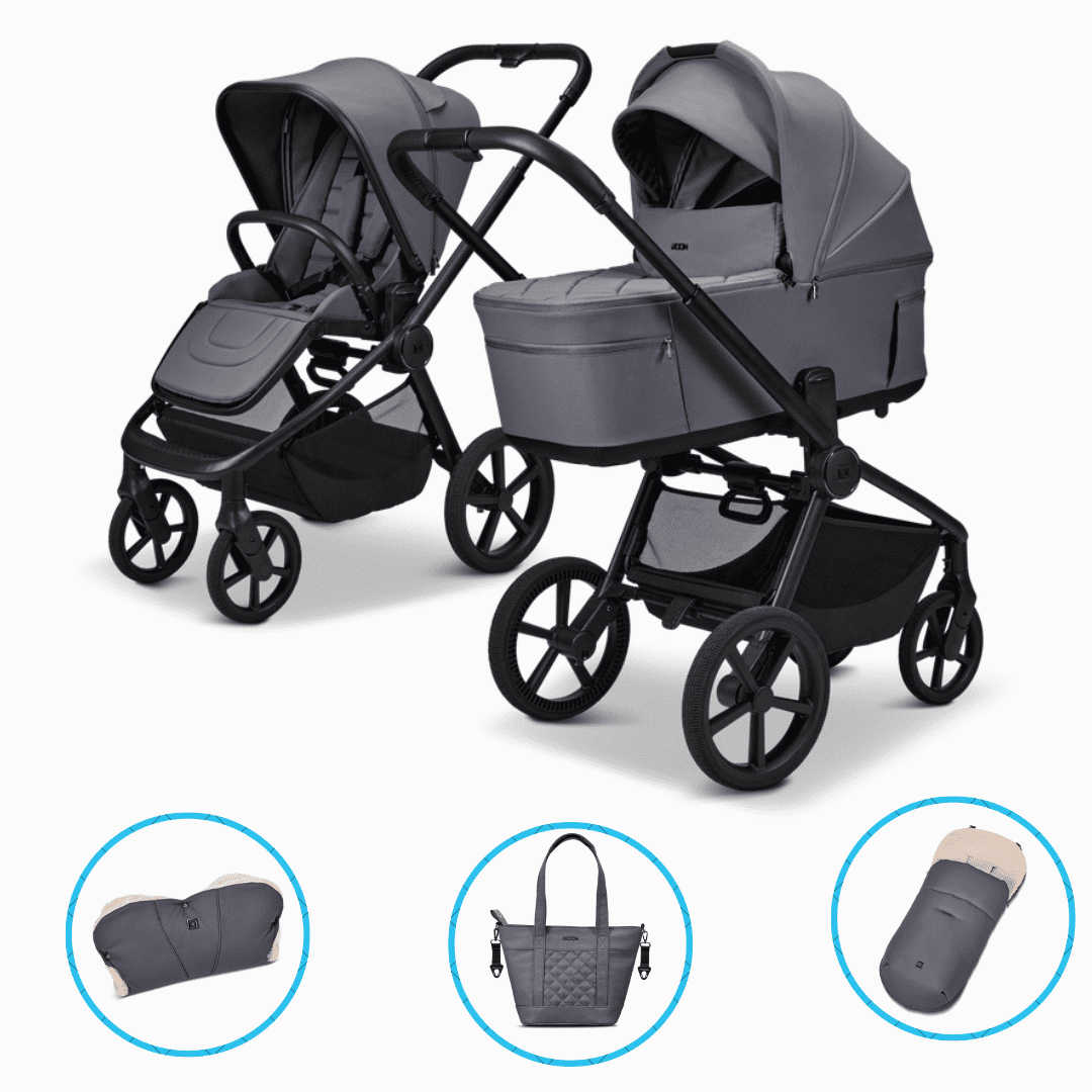 Moon RESEA Fold Kombikinderwagen Graphite inkl. GRATIS Wickeltasche, Fußsack und Handmuff