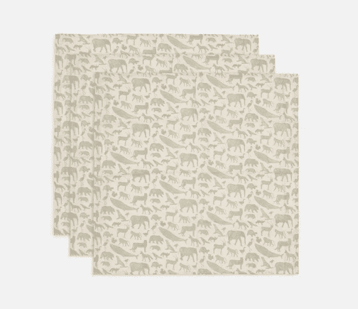 Jollein Spucktuch 3er Pack 70x70 cm- Animals-Olive Green