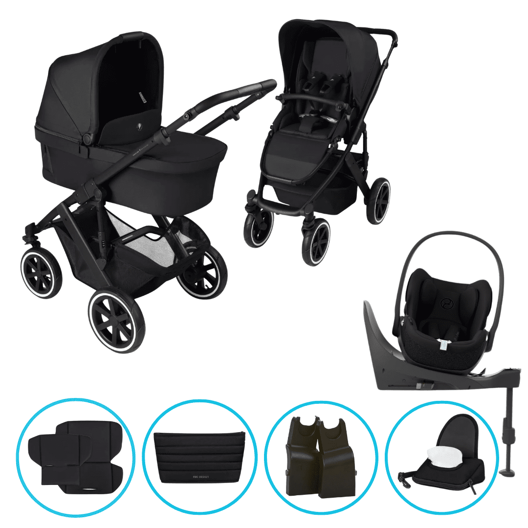 ABC Design Salsa 5 Air 4in1 Kinderwagen Set Coal inkl. Cybex Cloud T i-Size Sepia Black, Cybex Base T, ABC Design Adapter & gratis Zubehör