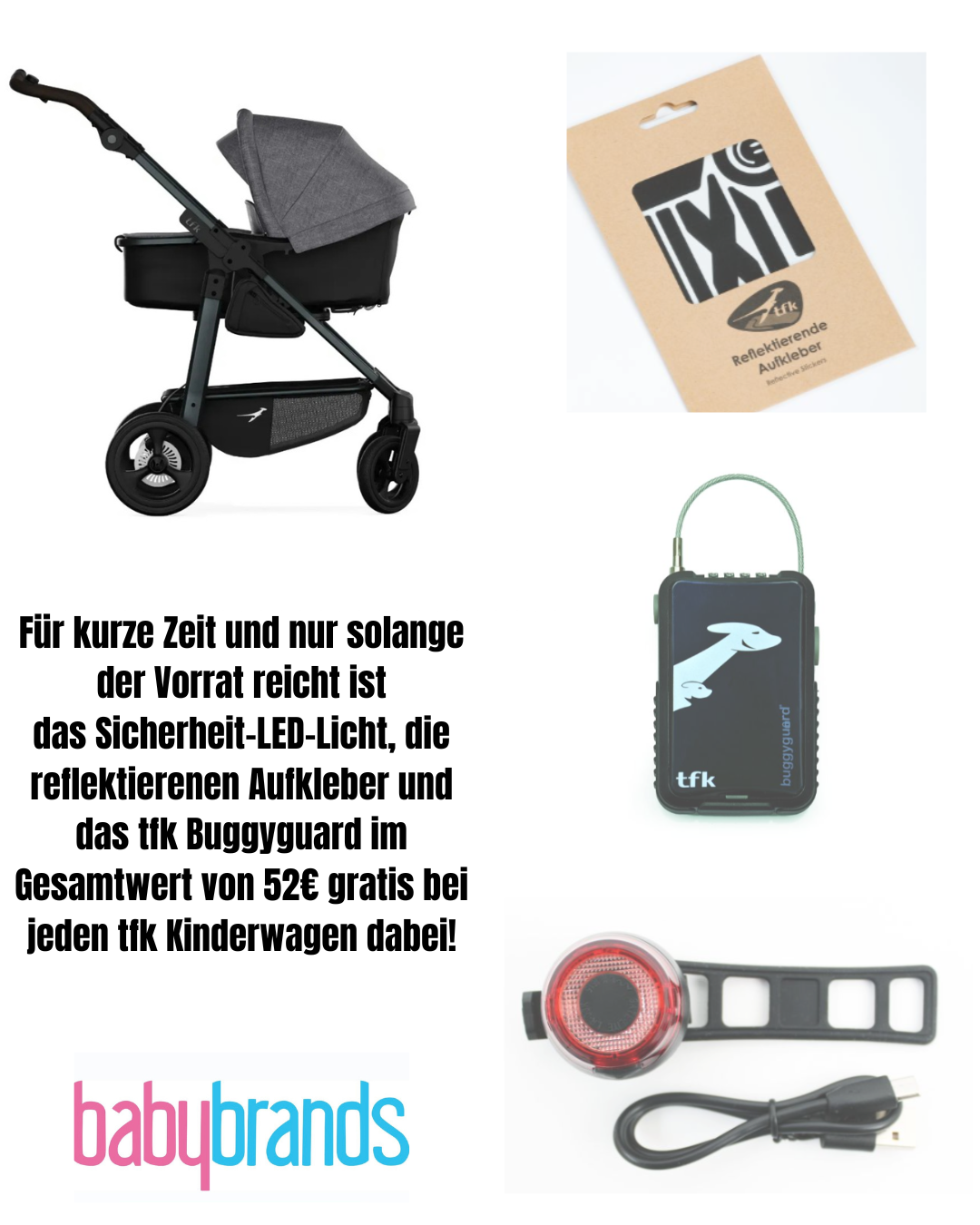 TFK Mono 4 Kombikinderwagen Luftrad Set - Premium - Grau (inkl. Sicherheitskit bis zum 31.07.2025)