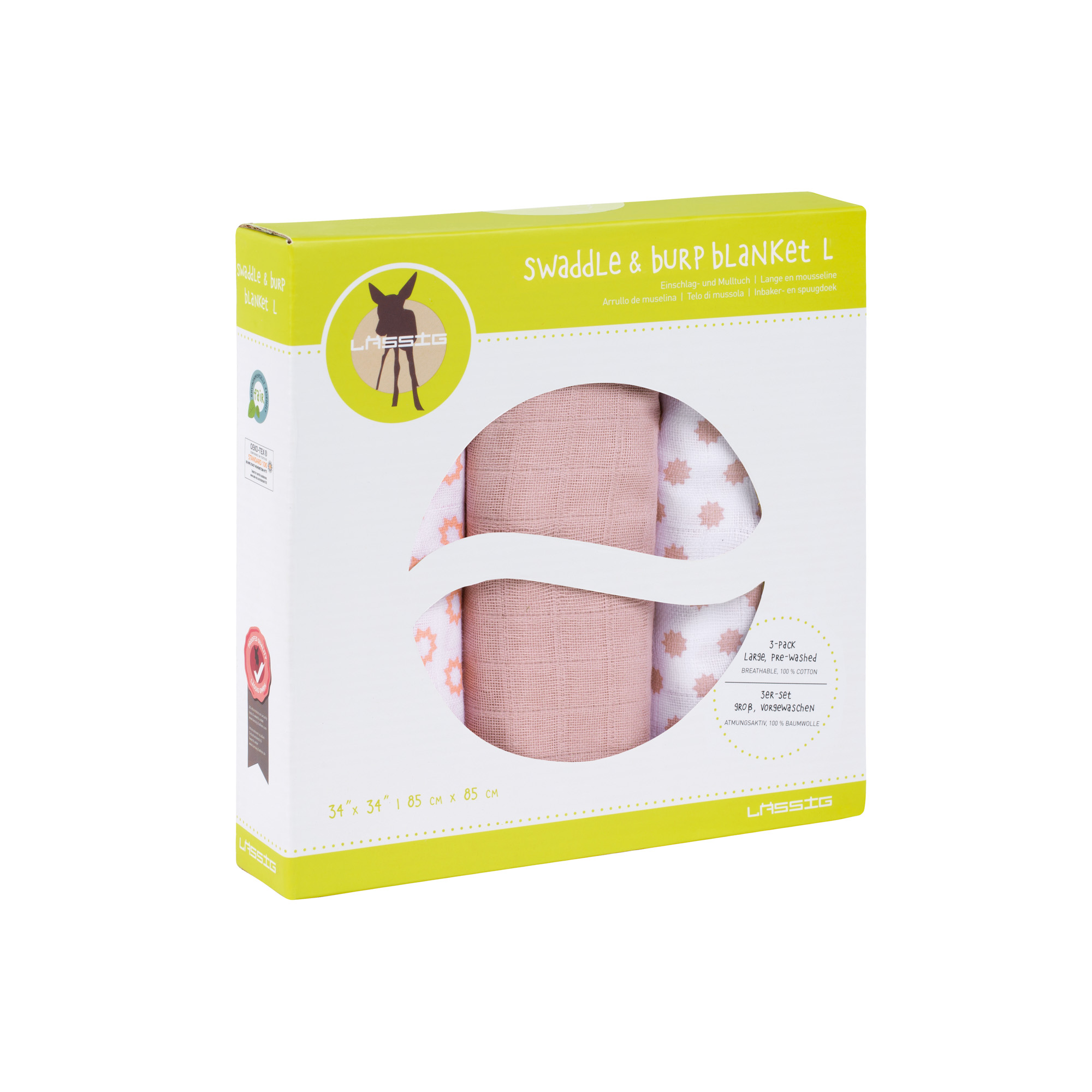 Lässig - Mulltücher (3 Stk) - Swaddle & Burp Blanket L Little Chums Stars Light Pink Lässig - Mulltücher (3 Stk) - Swaddle & Burp Blanket L Little Chums Stars Light Pink