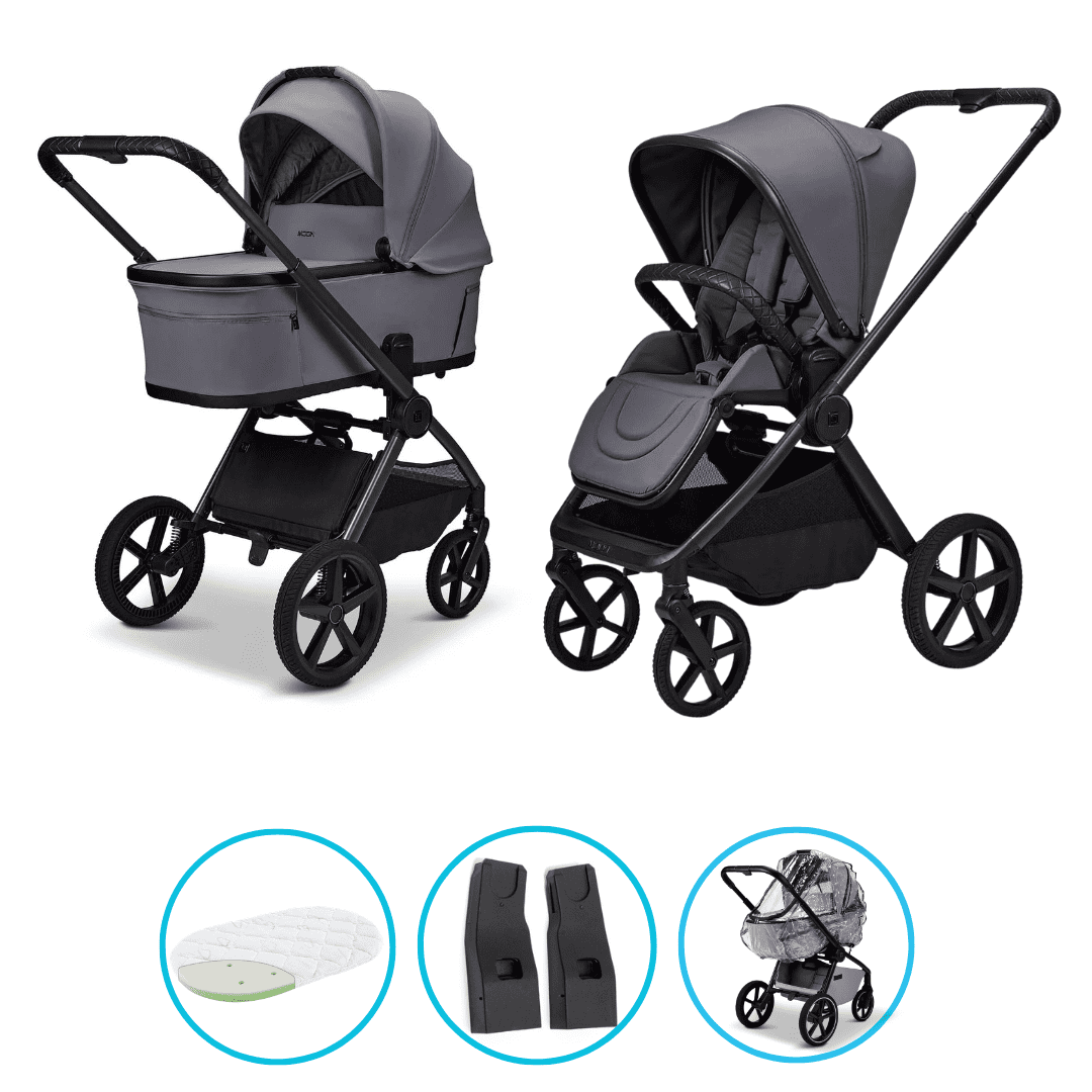 Moon GIO Fold Kombikinderwagen Graphite mit Lightweight-Rädern inkl. GRATIS Adapter und Regenverdeck