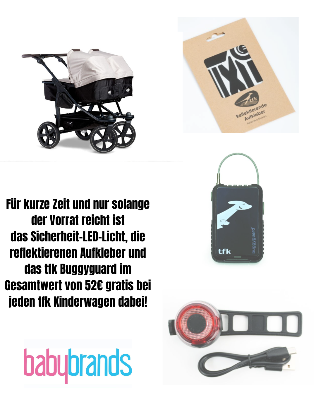 TFK duo 2 Zwillingswagen - Luftkammerräder - Sand (inkl. Sicherheitskit bis zum 31.07.2025)