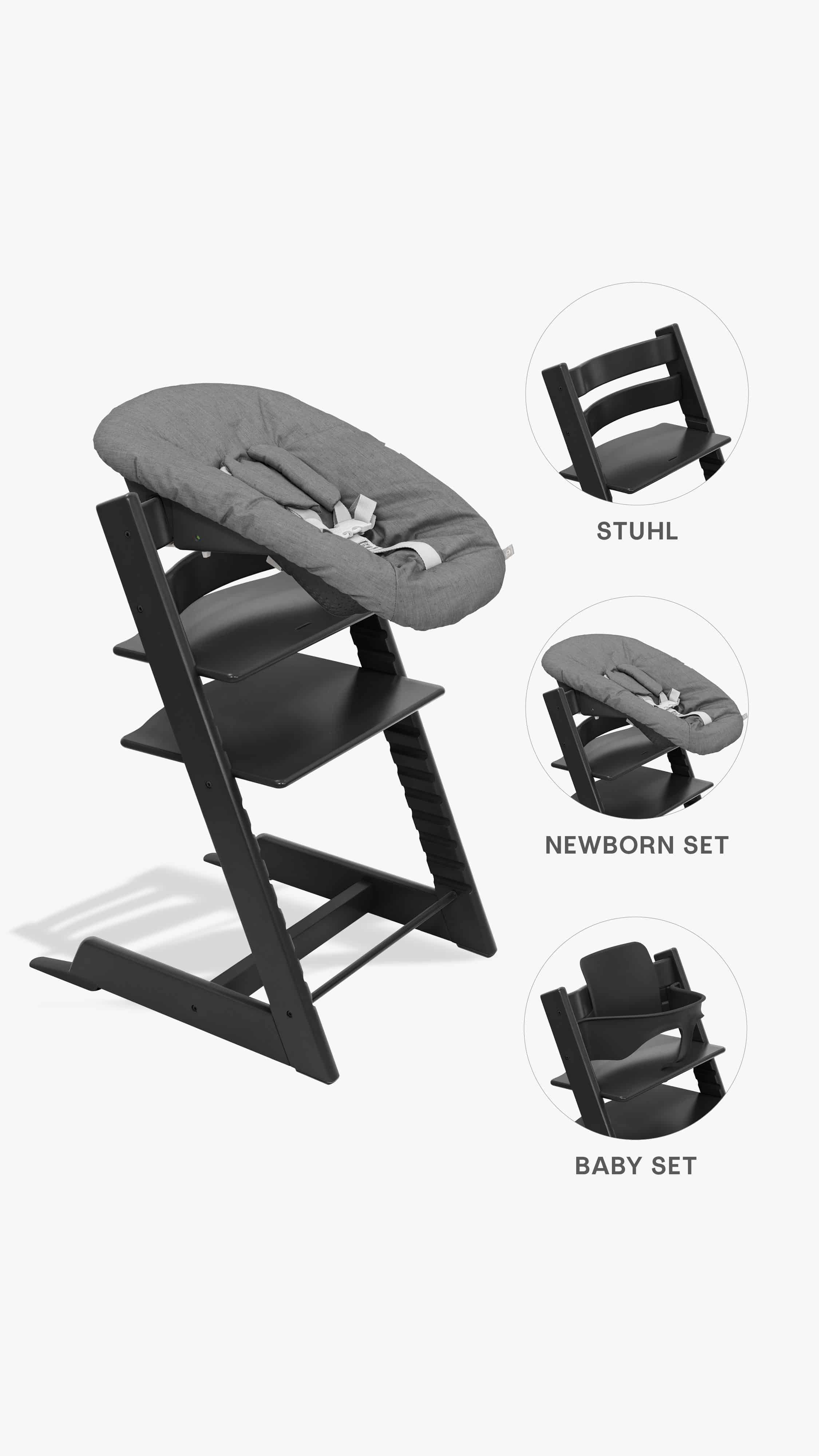 Stokke Tripp Trapp Hochstuhl + Baby- und Newborn-Set Black/Anthrazit