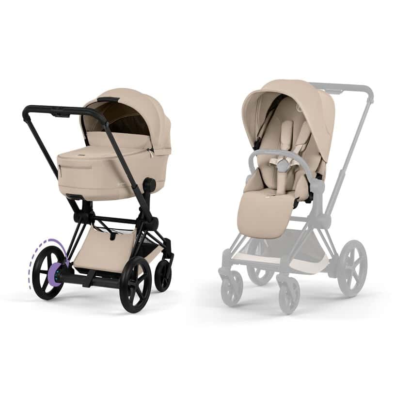 Cybex e-Priam Komfort Kinderwagen Set 3in1 Matt Black / Cozy Beige inkl. Cloud T Plus Cozy Beige