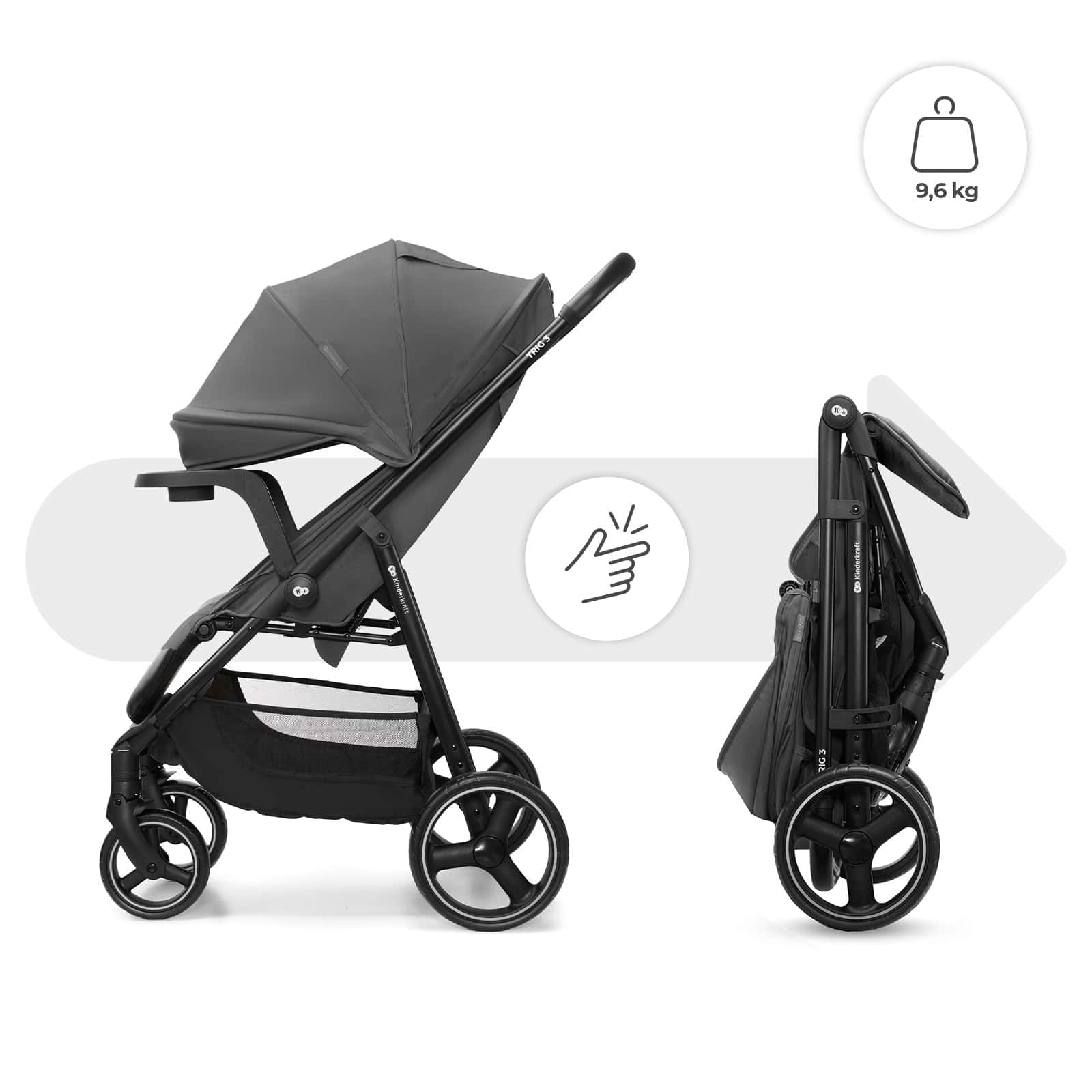 Kinderkraft Buggy TRIG 3 mit Tablett Grau