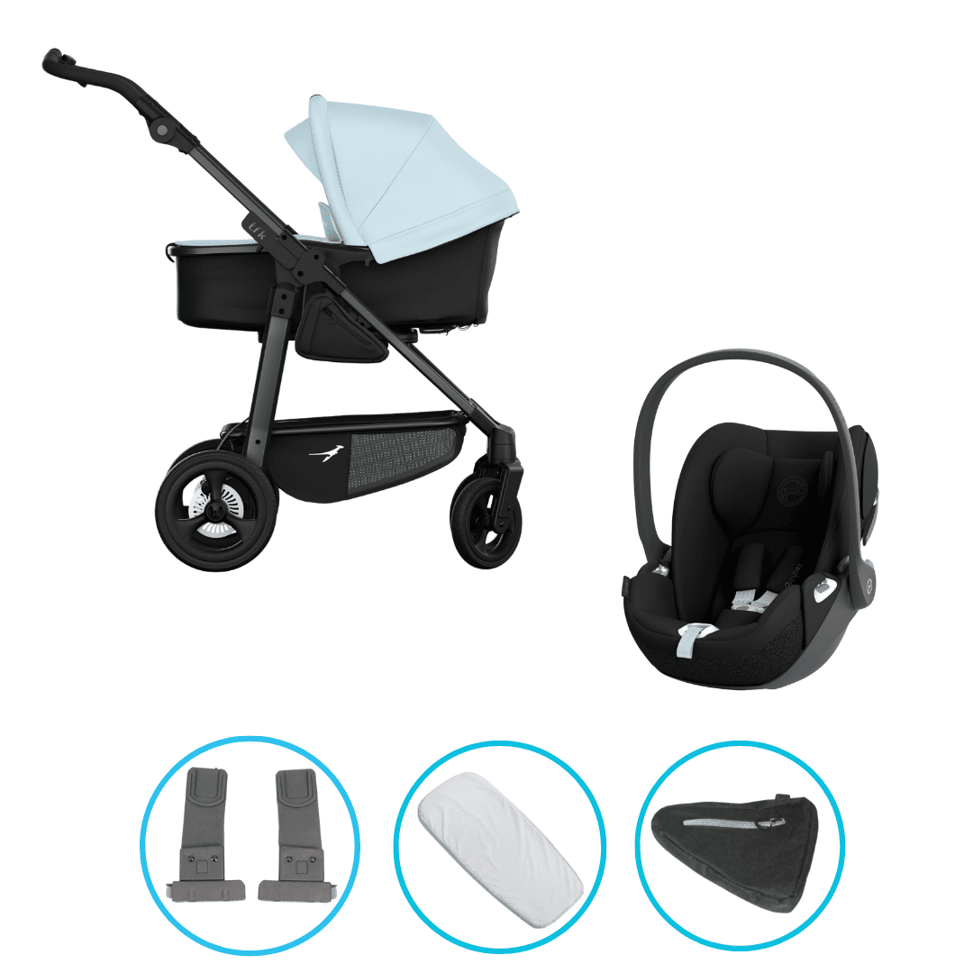 TFK Mono 4 3in1 Kinderwagen Set Blau mit CYBEX Cloud T i-Size Sepia Black & TFK Mono Adapter