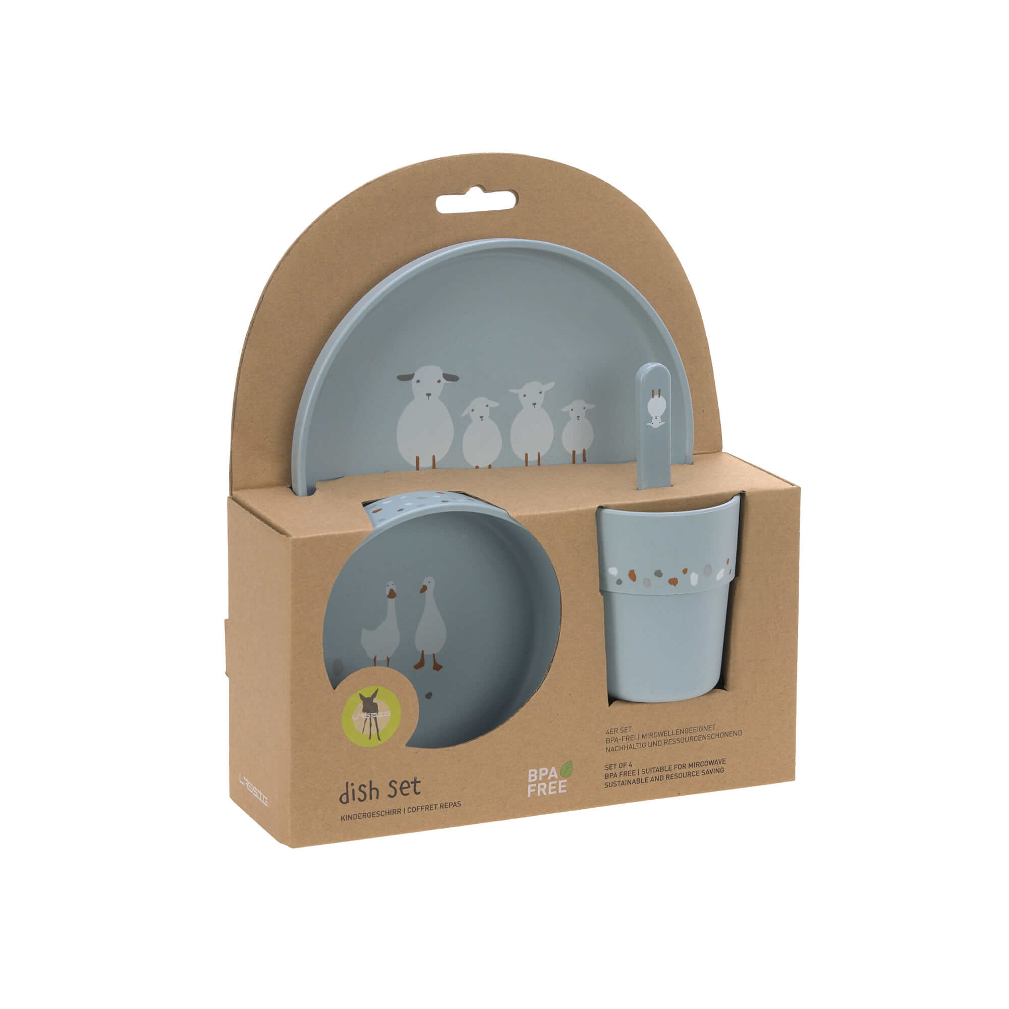 Lässig Kindergeschirr Set (Teller - Schüssel - Becher - Löffel) - Tiny Farmer Sheep/Goose blue Lässig Kindergeschirr Set (Teller - Schüssel - Becher - Löffel) - Tiny Farmer Sheep/Goose blue