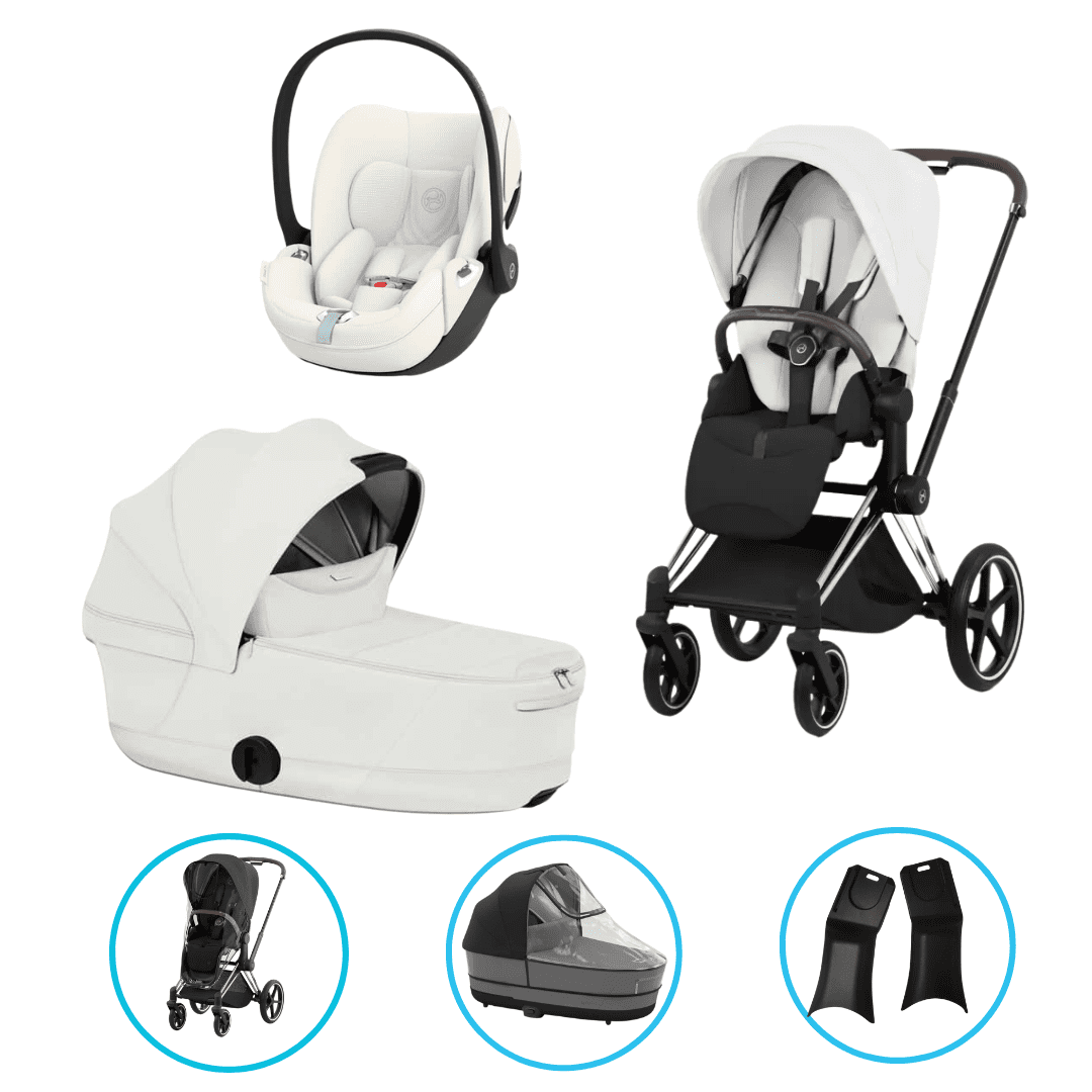  Cybex Priam Style Kinderwagen Set 6in1 Chrome Brown / Off White inkl. Cloud T Plus Off White