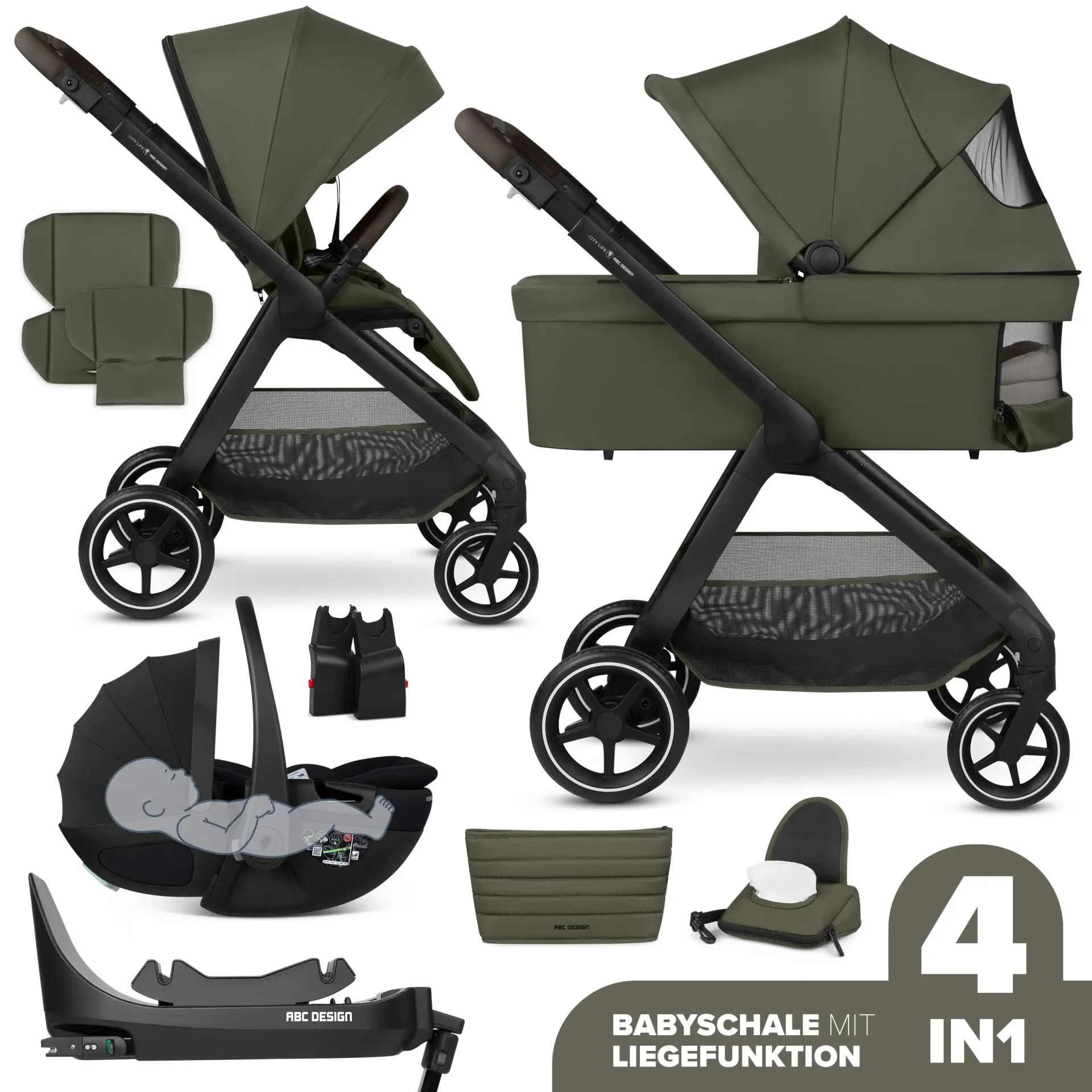 ABC Design City Life 4in1 Kinderwagen Set Avocado inkl. Isofix Base Root